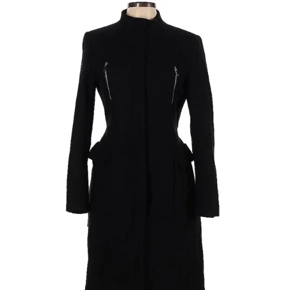 Zara Black Wool Coat Belted L - Picture 1 of 4
